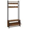 Vasagle HSR405B01 Coat Stand med skodabinet, frakkeholder med bænk, tøjstativ, skoskab, 9 kroge, øverste hylde, til gangen, soveværelse, industriel design, vintage brun/sort
