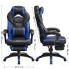 Songmics Gaming Stol, Office Racing Stol med fodstøtte, ergonomisk design, justerbar nakkestøtte, lændehvirveltilpasning, 150 kg vægtkapacitet, sort og blå OBG77BU - Billede 6