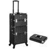 Songmics Professional Makeup Case, Travelling Beauty Trolley, stor kosmetisk vogn til frisører, låsbar rullende makeup -sag med universelle hjul, låg og skulderrem, sort JHZ04B