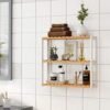 Songmics bambus badeværelseshylde, 3-lags justerbare planter rack, vægmonteret eller stå, i stuen, balkon, køkken, naturlig og hvid BCB13WN - Billede 2