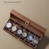 Songmics Watch Box med 6 slots, urkasse med glaslåg, fløjlsurpuder, urholder med lås, 11,2 x 30 x 8 cm, gaveide, brun syntetisk læder, brun foring JWB006K01 - Billede 6