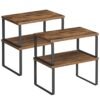 Songmics Spice Racks, Sæt med 4, køkkenhylder, udvidelig køkkenarrangør, Stackable, Metal and Chipboard, hyldeindsats, til køkkenskab, køkken, vintage brun-sort KCS021X01