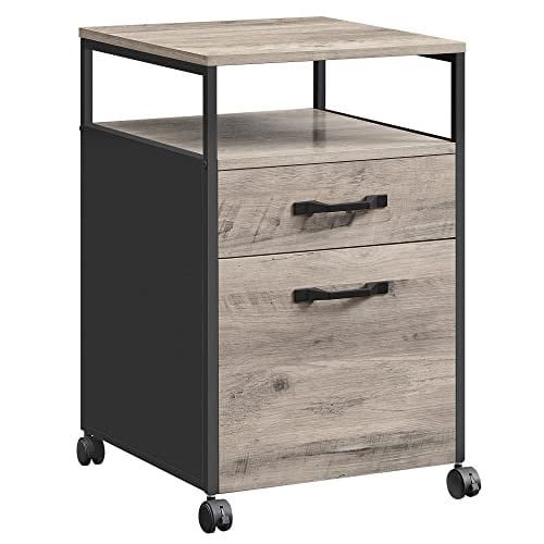 Rullende kontor arkivering med 2 skuffer i greige og sort.