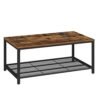 Vasagle sofabord, stuebord med tæt meshhylde, stor opbevaringsplads, tebord, let samling, stabilt, industrielt design, rustik brun LCT64X