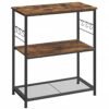 Vasagle køkkenhylde, mikrobølgehylde, køkkenø, stående hylde, metalramme, 3 hylder, åben, 6 kroge, multifunktionel hylde, 80 x 40 x 90 cm, industriel design, vintage brun/sort KKI01