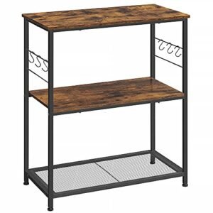 Vasagle køkkenhylde, mikrobølgehylde, køkkenø, stående hylde, metalramme, 3 hylder, åben, 6 kroge, multifunktionel hylde, 80 x 40 x 90 cm, industriel design, vintage brun/sort KKI01