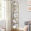 Vasagle Corner Shelf Stand, 5 -lags hjørne boghylde, tempereret glashylder, moderne stil, plantestativ med stålramme til stue, soveværelse, køkken, badeværelse, gylden farve ulgt810a01 - Billede 2
