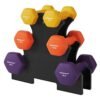 Songmics Hex -håndvægte indstillet med stativ, 2 x 1 kg, 2 x 1,5 kg, 2 x 2 kg, håndvægte med neopren mat finish, til hjemmeøvelse, gul, orange og lilla syl69bk