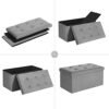 Songmics LSF001G02 Bench med opbevaringsplads, bryst, sammenfoldelig, 76 x 38 x 38 cm, imiteret linned, til soveværelse, hall, stue, lysegrå - Billede 5