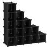 Songmics Interlocking Shoe Rack, rektangulær opbevaringsarrangør, 15-slot modulær DIY-opbevaringshylde, metaltrådgarderobe, sort LPC44HV1