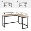 Vasagle Computer Desk, L-formet Writing Workstation, Industrial Corner Desk med Monitor Stand, til hjemmekontorstudie og spil, rumbesparelse, let samling, Greige og Black LWD056B02 - Billede 6