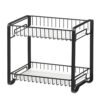 Songmics Spice Rack, 2-lags Metal Kitchen Counter Shelf, Spice Organizer med plasthyldeforing, anti-glidefødder, let at samle, til bordplade, pantry, badeværelse, sort KCS013B01