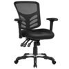 Songmics OBN52BK Kontorstol, ergonomisk drejestol, mesh -skrivebord, justerbar stolhøjde, ryglæn, 3 justeringshåndtag, lumbale support og justerbart armlæn, lavet af PU