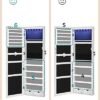 Songmics rammeløse spejlede smykkeskab Armoire, 6 LEDS -smykkearrangør væg hængende eller dørmonteret, stor kapacitet med 2 skuffer, hvid JJC99WT - Billede 5