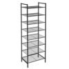 Songmics 8-lags Slim Shoe Rack, skoopbevaringsarrangør Stand, 16-24 par sko, rumbesparende med stor kapacitet, lodret metal sko hyldeopbevaring, 44,6 x 30,5 x 128,5 cm, sort LMR028B01