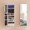 Songmics rammeløse spejlede smykkeskab Armoire, 6 LEDS -smykkearrangør væg hængende eller dørmonteret, stor kapacitet med 2 skuffer, hvid JJC99WT - Billede 7