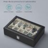 Watch Box med 12 slots, urkasse med glas låg, ur displayboks, metallak, grønlig beige foring - Billede 5
