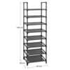 Sort metal sko rack med 8 hylder, plads til sko og accessories.