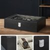 Watch Box med 12 slots, urkasse med glas låg, ur displayboks, metallak, grønlig beige foring - Billede 4