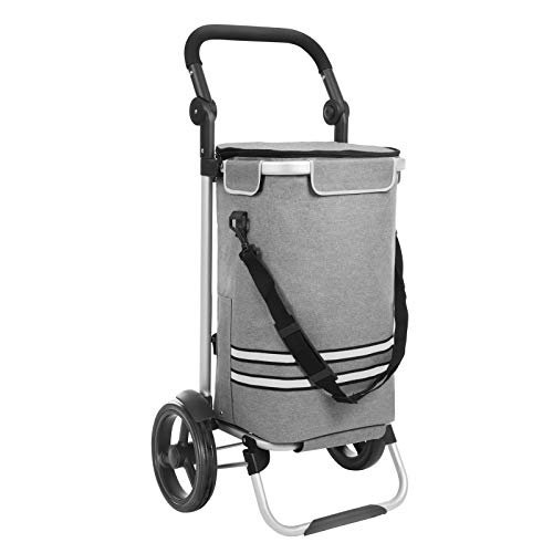 Songmics indkøbsvogn, sammenfoldelig indkøbskurv, solid, stor kapacitet 35L, bagagevogn, grå 1 indkøbskurv