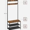 Vasagle HSR411B01 tøjstativ frakke rack med 9 aftagelige kroge bænk industriel design til gangen soveværelse vintage brun sort - Billede 6