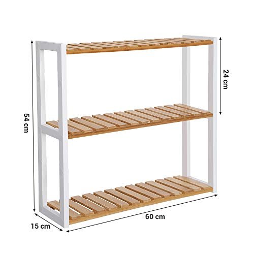 Songmics bambus badeværelseshylde, 3-lags justerbare planter rack, vægmonteret eller stå, i stuen, balkon, køkken, naturlig og hvid BCB13WN 4 Songmics bambus badeværelseshylde, 3-lags justerbare planter rack, vægmonteret eller stå, i stuen, balkon, køkken, naturlig og hvid BCB13WN - Billede 4