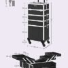 Songmics Makeup Case, 4-in-1 Travel Beauty Trolley, låsbar rullende makeup-sag, sort - Billede 5