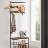 Vasagle HSR411B01 tøjstativ frakke rack med 9 aftagelige kroge bænk industriel design til gangen soveværelse vintage brun sort - Billede 7