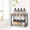 Songmics Spice Rack, 2-lags Metal Kitchen Counter Shelf, Spice Organizer med plasthyldeforing, anti-glidefødder, let at samle, til bordplade, pantry, badeværelse, sort KCS013B01 - Billede 2