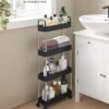 Songmics Storage Trolley, Slim Trolley, 4-lags køkkenopbevaringsvogn, smal gap badeværelse vogn med hjul og håndtag, 40 x 13 x 93 cm, sort KSC018B01 - Billede 2