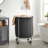 Songmics RLS001B01 Tøjvaskesorter, vaskeri på hjul, 170 liter rundt vaskeri med stålramme, aftagelig vaskeri og 4 hjul (2 med bremser), sort/sølv - Billede 3