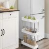 Songmics 3-lags opbevaringsvogn, køkkenvogn på hjul, smal trolley til køkken badeværelse kontor eller små rum, 42 x 13,5 x 61 cm, hvid KSC007W01 - Billede 3
