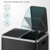 Songmics Kitchen Bin, 2 x 15 l Stål skraldespand, trinbakke med indre spande og håndtag, blød lukning, lugtforsegling, sort LTB30BK - Billede 5