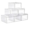 Songmics -skobokse, plastskoopbevaringsarrangører med klare døre, sæt af 6, stable, let samling, 27 x 34,5 x 19 cm, op til britisk størrelse 10, hvid LSP032W06