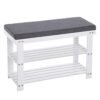 Songmics bambussko bænk, 2-lags skostativ, stabil skoarrangør til indgang, stue, bænk sæde holder op til 150 kg, 71 x 29 x 49 cm, hvid og grå LBS604W01