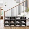 Songmics -skobokse, pakke med 6 stable skoarrangører med klar dør, plastskoopbevaring til britisk størrelse 11, 36 x 28 x 22 cm, sort LSP06CB - Billede 4