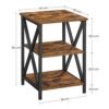 Vasagle sidebord, slutbord med x-form stålramme og 2 opbevaringshylder, natbord, bondegård industriel stil, 40 x 40 x 60 cm, rustik brun og sort Let278B01 - Billede 6