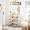 Songmics Interlocking Shoe Rack, rektangulær opbevaringsarrangør, 15-slot modulær DIY-opbevaringshylde, metaltrådgarderobe, hvid LPC44S - Billede 4
