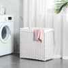Songmics håndvævet vaskeri, 110L Synthetic Rattan Opdelt tøj Hamper med låg og håndtag, sammenfoldelig, aftagelig foringspose, hvid LCB52WT - Billede 3