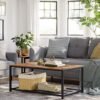 Vasagle sofabord, stuebord med tæt meshhylde, stor opbevaringsplads, tebord, let samling, stabilt, industrielt design, rustik brun LCT64X - Billede 3