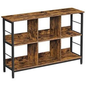 Vasagle boghylde, reol, reolerhed, tv -stativ, konsolbord, 6 rum, til kontor, stue, soveværelse, 33 x 120 x 80 cm, industriel design, rustik brun og sort LLS104B01