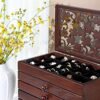 Songmics Wooden Jewellery Box med blomsterudskæring, 6-lags smykkearrangør med 5 aftagelige udtrækkelige skuffer, gave til kære, mørkebrun JBC56W - Billede 6