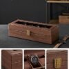 Songmics Watch Box med 6 slots, urkasse med glaslåg, fløjlsurpuder, urholder med lås, 11,2 x 30 x 8 cm, gaveide, brun syntetisk læder, brun foring JWB006K01 - Billede 4