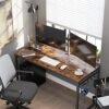 Vasagle Computer Desk, Writing Desk, Home Office Desk med 8 kroge, 140 x 60 x 75 cm, til undersøgelse og soveværelse, let samling, stål, industriel design, rustik brun og sort LWD59X - Billede 3