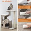 Feandrea PCT070G01 CAT Scratching Post 86 cm Medium størrelse katte ridsende stolpe med 3 liggende områder og hule, kattetræ lavet af MDF med træfiner, sisal bagagerum, vaskbare plyshynder, grå hvid - Billede 3