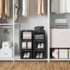 Songmics Shoe Box, Stackable Shoe Organizer, plastskoopbevaring med klar dør, let at samle, sæt på 6, 28 x 36 x 22 cm, størrelser op til Storbritannien 11, sort LSP06BK - Billede 3