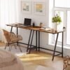 Computer Desk, Writing Desk med stålramme, rustik top, arbejdsbord til kontor, 100 x 50 x 75 cm, industriel, brun og sort - Billede 2