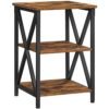 Vasagle sidebord, slutbord med x-form stålramme og 2 opbevaringshylder, natbord, bondegård industriel stil, 40 x 40 x 60 cm, rustik brun og sort Let278B01