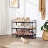 Songmics 3-lags sko rack, stabelbar skoarrangør, 9-12 par sko, metal, sort - Billede 2