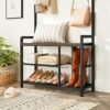 Vasagle Coat Rack, Hall Tree med 8 kroge, skobænk, opbevaringshylder, rustik brun og sort - Billede 5